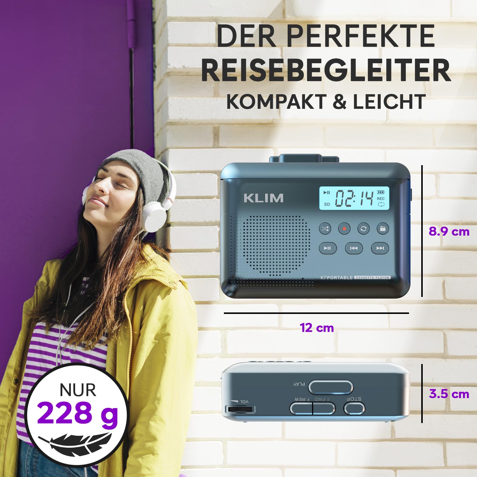 Kassettenspieler - Kassettenrekorder - Cassette Player - Kassetten Digitalisieren - Tragbarer - Mikrofon & Lautsprecher - Wiederaufladbarer Akku - Stereoausgang - 16GB SD-Karte - Blau