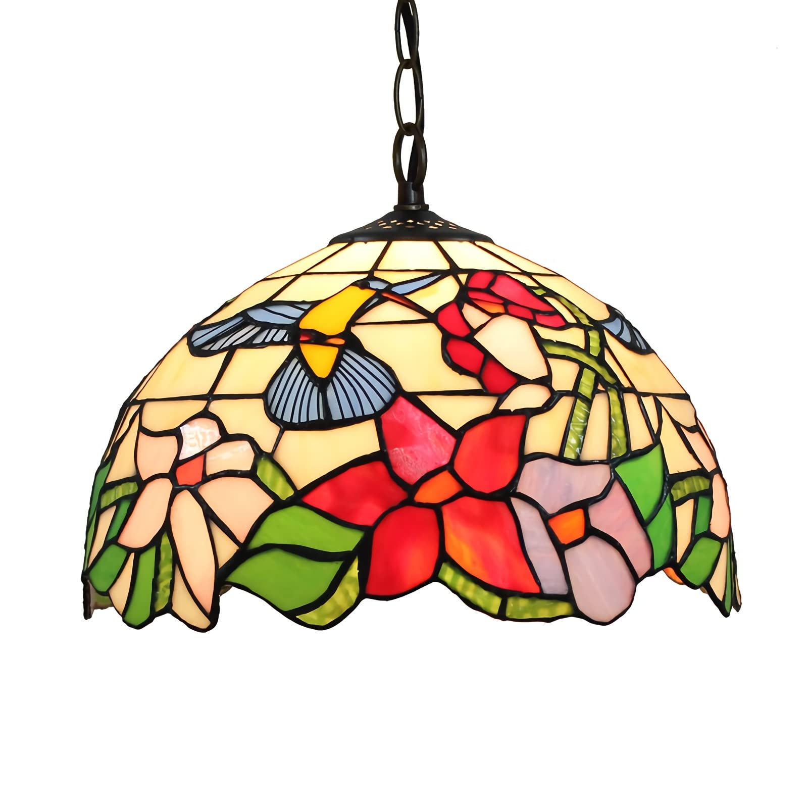 Aioneer Tiffany Style Ceiling Light,30Cm Stained Glass Bird Shade Chandeliers, European Pastoral Pendant Hanging Light For Bedroom Living Room Dining Room Kitchen Island-Pendant Light