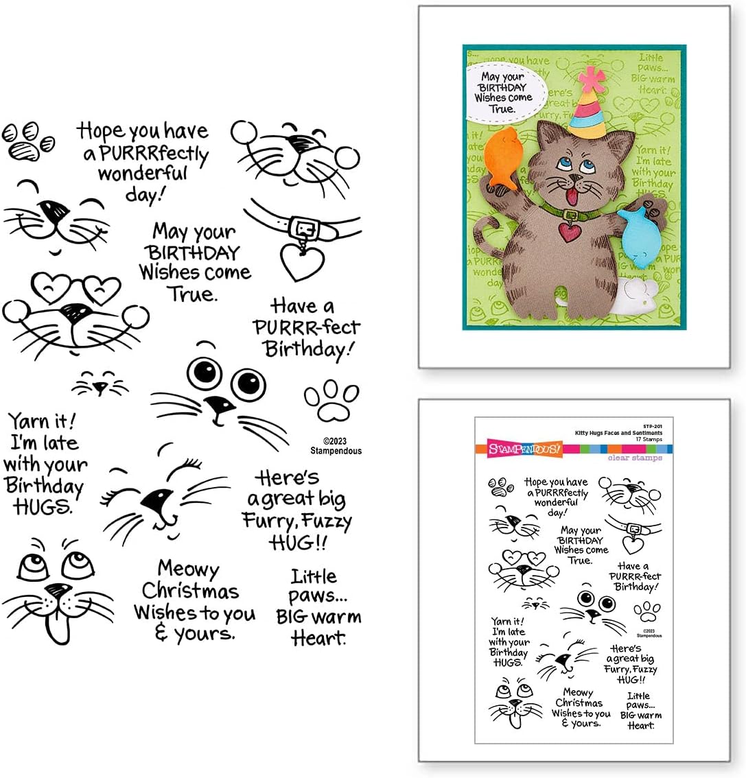 Spellbinders STP-201 Stampendous Kitty Hugs Faces and Sentiments Clear Stamp Set from The Stampendous Hugs Collection