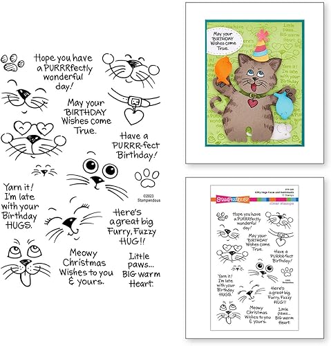 Miniatura 2 de Spellbinders STP-201 Stampendous Kitty Hugs Faces and Sentiments - Juego de sellos transparentes de The Stampendous Hugs Collection