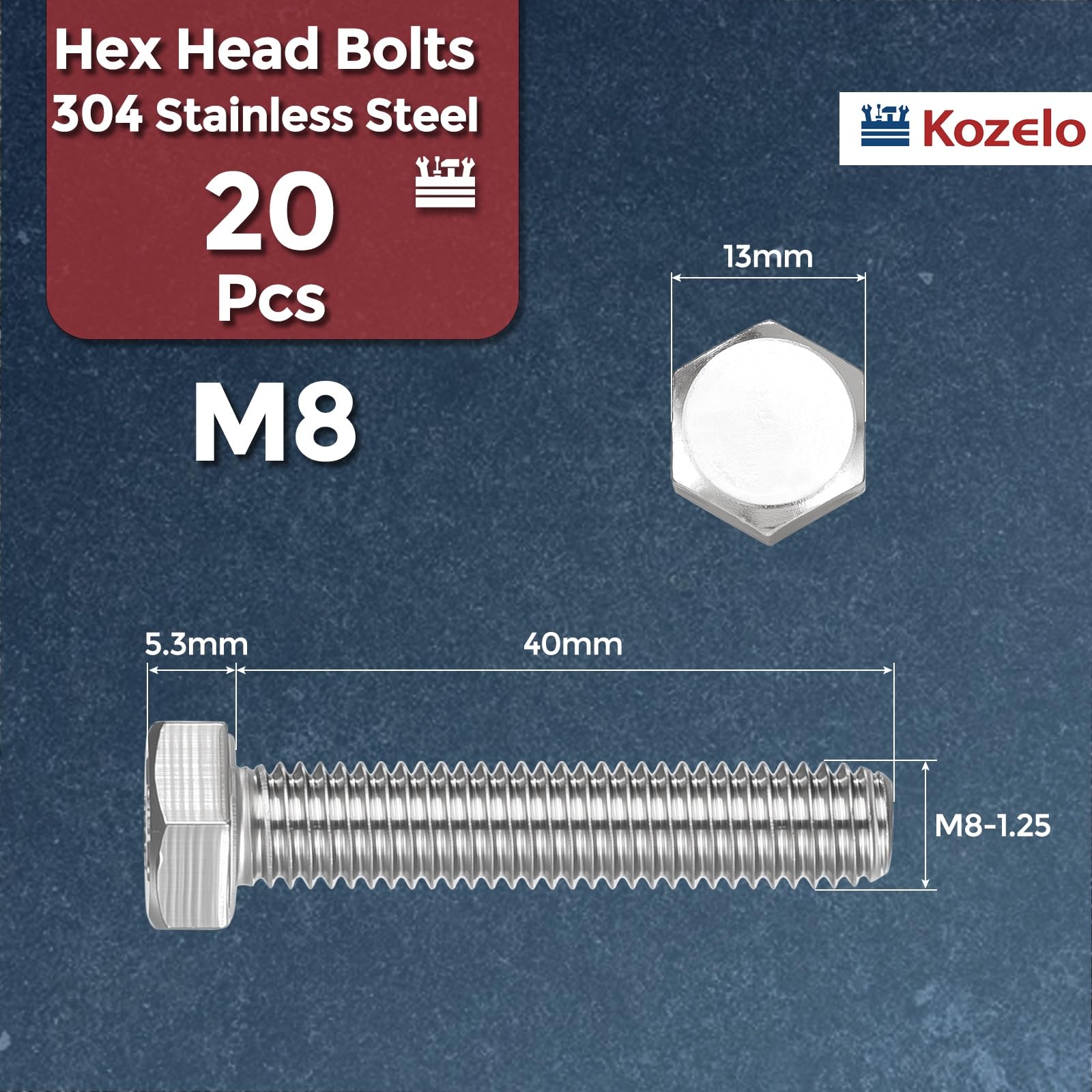 Kozelo 20 Pcs Hex Head Screws Bolts - Image 2