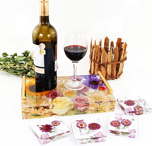 Miniatura 3 de Moldes de bandeja de resina de silicona, moldes rectangulares grandes de 13.5 pulgadas para resina con 4 posavasos y preservación de flores, arte