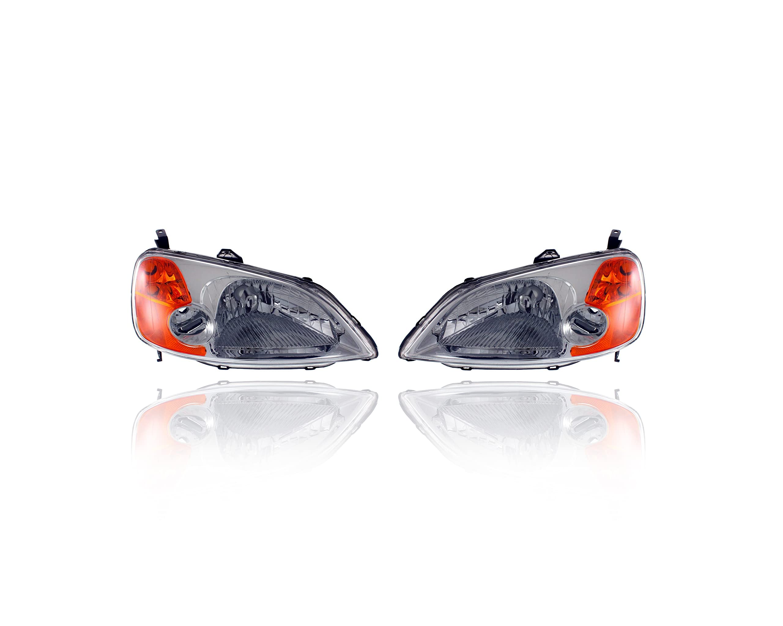 Headlight - Eagle Eye Compatible/Replacement for 33101S5AA01, 33151S5AA01 01-03 Honda Civic Sedan Only, 03 Hybrid - Pair Both Left Driver & Right Passenger Set