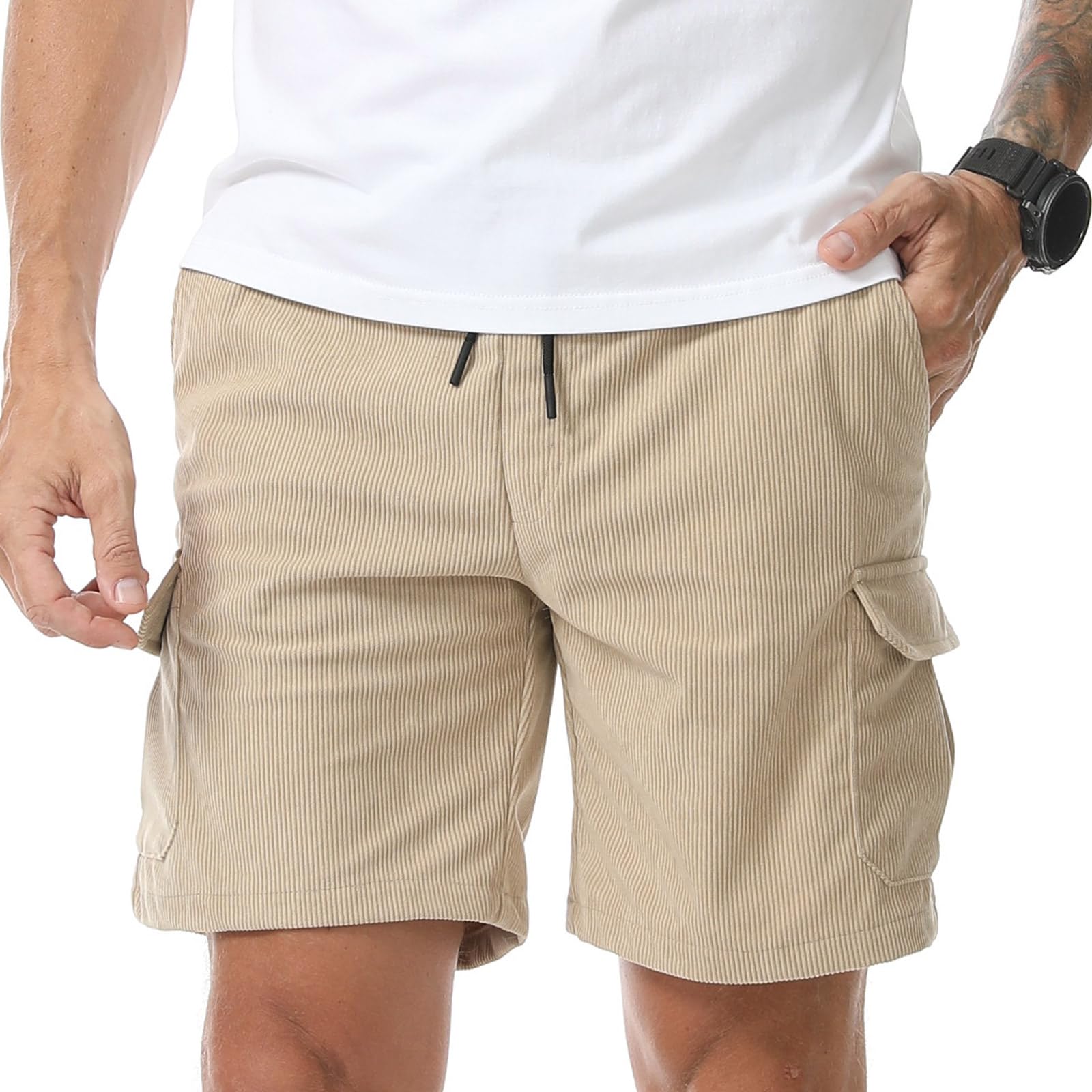 Pantalones Cortos de Pana Cargo Hombre Bermuda con Bolsillos