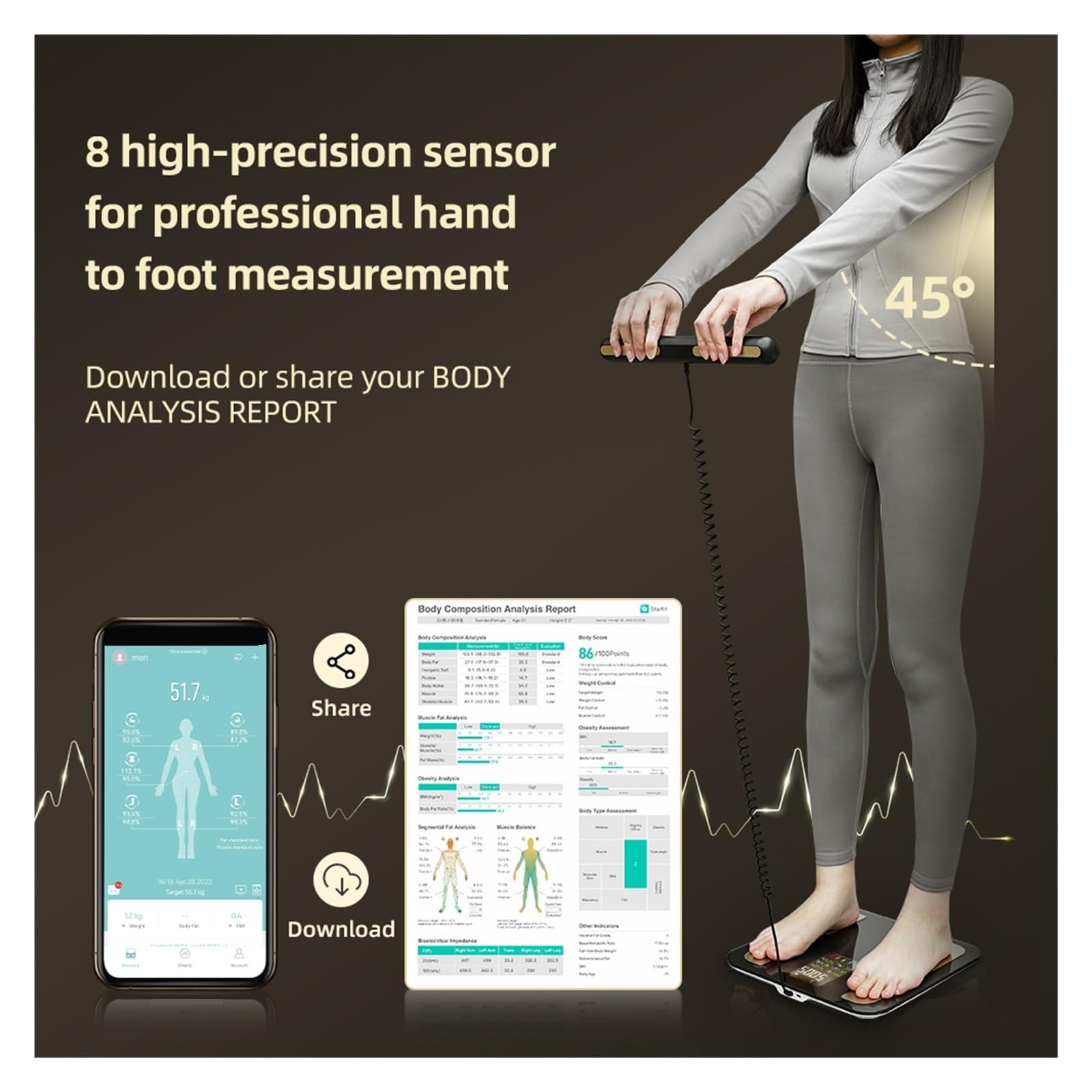 Báscula De Bioimpedancia Inteligente Composición Corporal Digital Peso Grasa Equilibrio Preciso FáCil De Leer