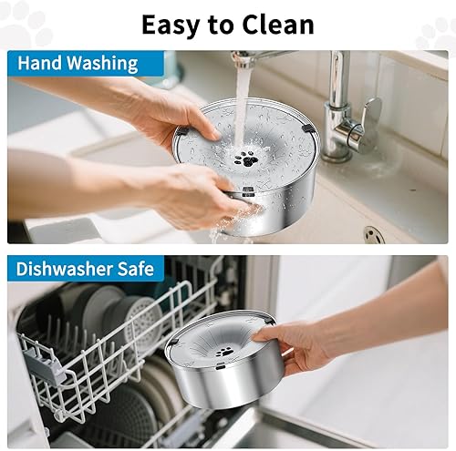 Miniatura 5 de SCHITEC Cuenco de agua para perros sin derrames, 3L0.8 galones, de acero inoxidable antisalpicaduras con disco flotante, dispensador de agua de