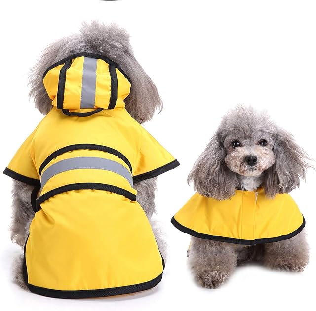 Zunea Waterproof Dog Raincoat with Hood Lightweight Adjustable Reflective Poncho Slicker Puppy Hoodie Rain Jacket Coat for Small Medium Large Dogs Yellow S