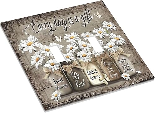 Miniatura 369 de Placa de pared dúplex de receptáculo de dispositivo de 1 gang de madera envejecida blanca gris con veta de tablón, cubierta de enchufe eléctrico de