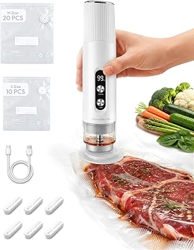 Maestri House Handheld Vacuum Sealer for Food, 30 Reusable Bags & 6 Clips