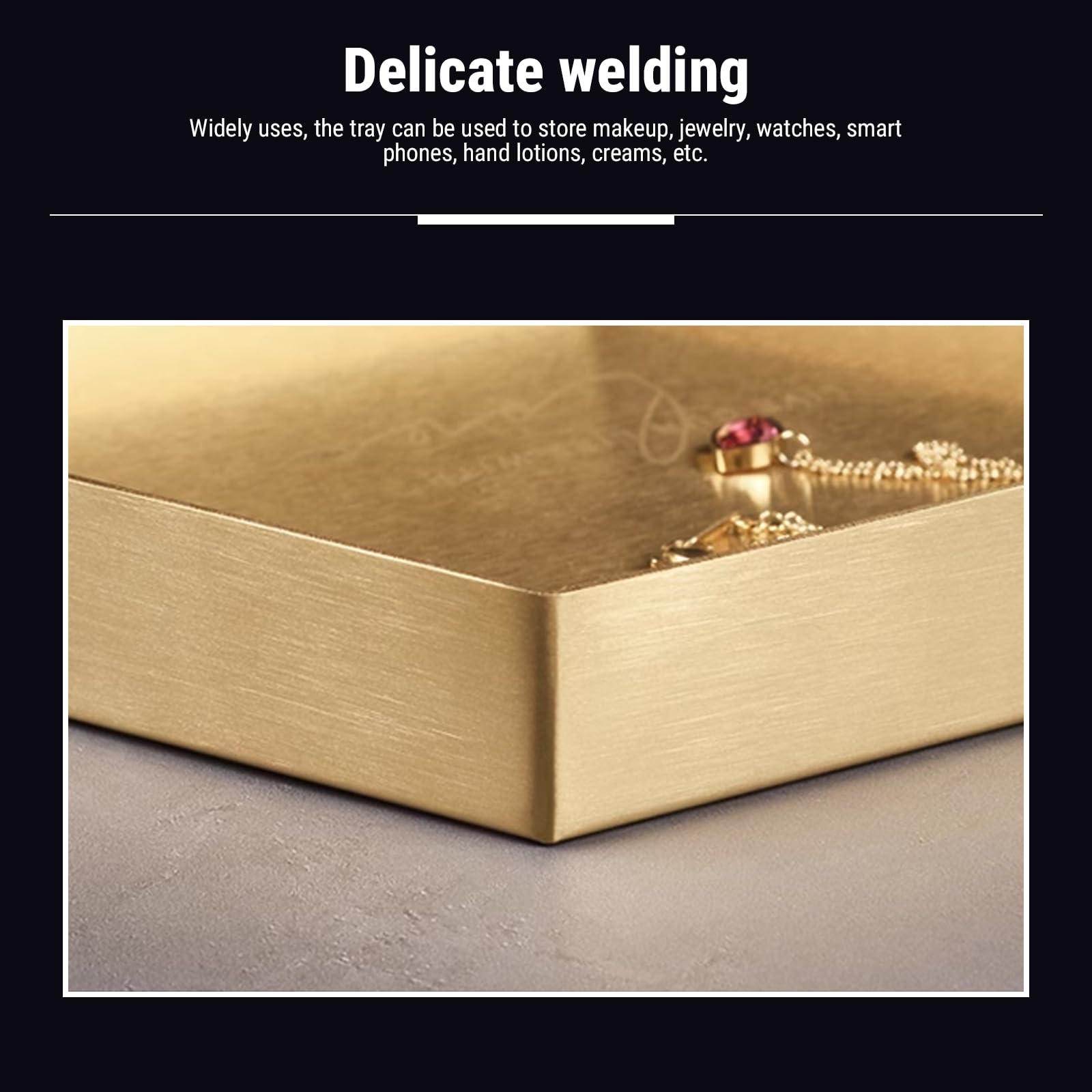 Vassoio Bagno Portaoggetti Impermeabile, 30x20cm Oro Vassoio Decorativo Rettangolare Grande, Acciaio Inox Vassoi Portaoggetti Per Vanità,Comò, Ingresso, Bagno, Vasca, Gioielli,Cosmetici,Candele