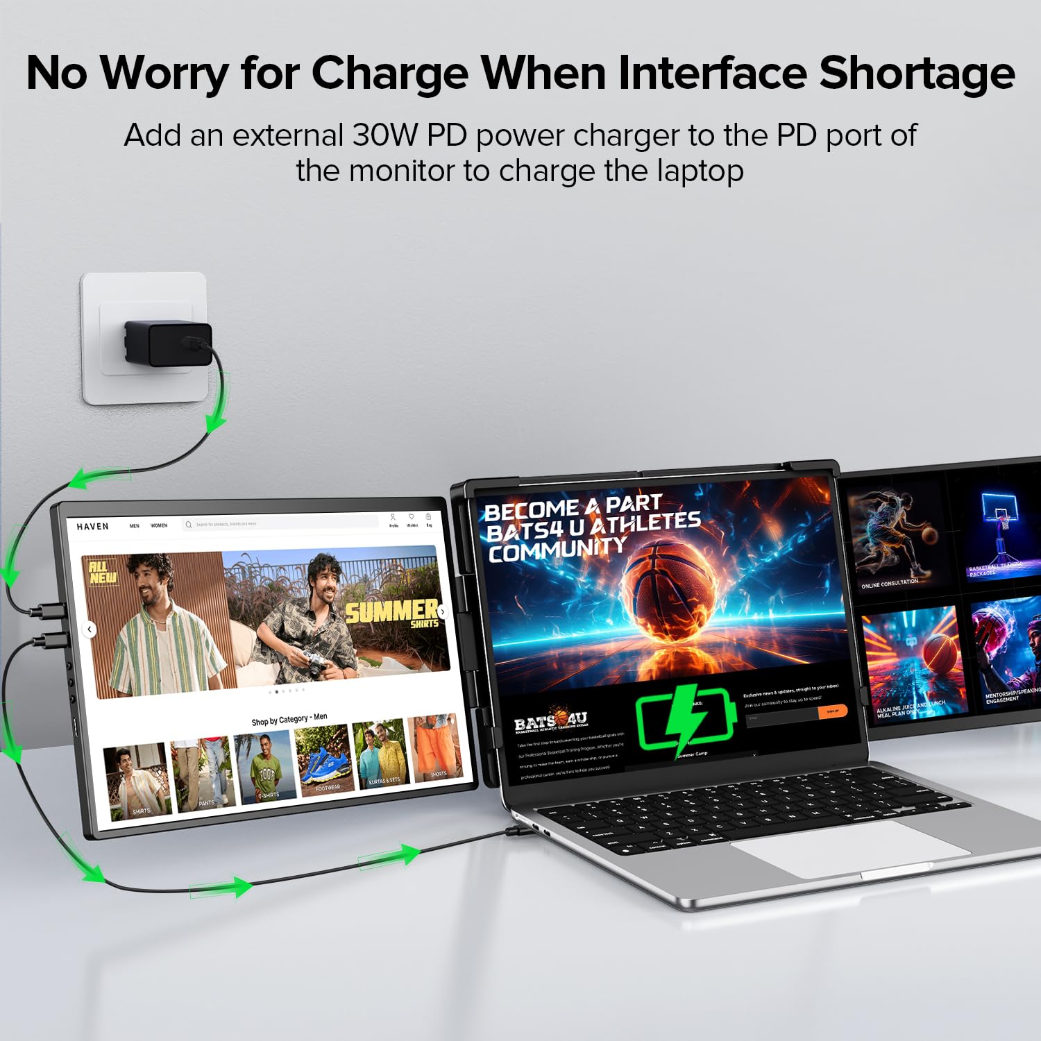 UPERFECT 2K 14" 360° Swivel Hinge Triple Monitor, 2240x1400 QHD IPS Portable Dual Monitor for 13.3"-17.3" Laptops