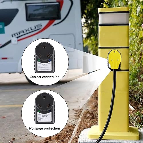 Miniatura 4 de Protector contra sobretensiones RV de 30 amperios, adaptador portátil de analizador de circuitos con luz indicadora LED de 30 amperios macho a 30