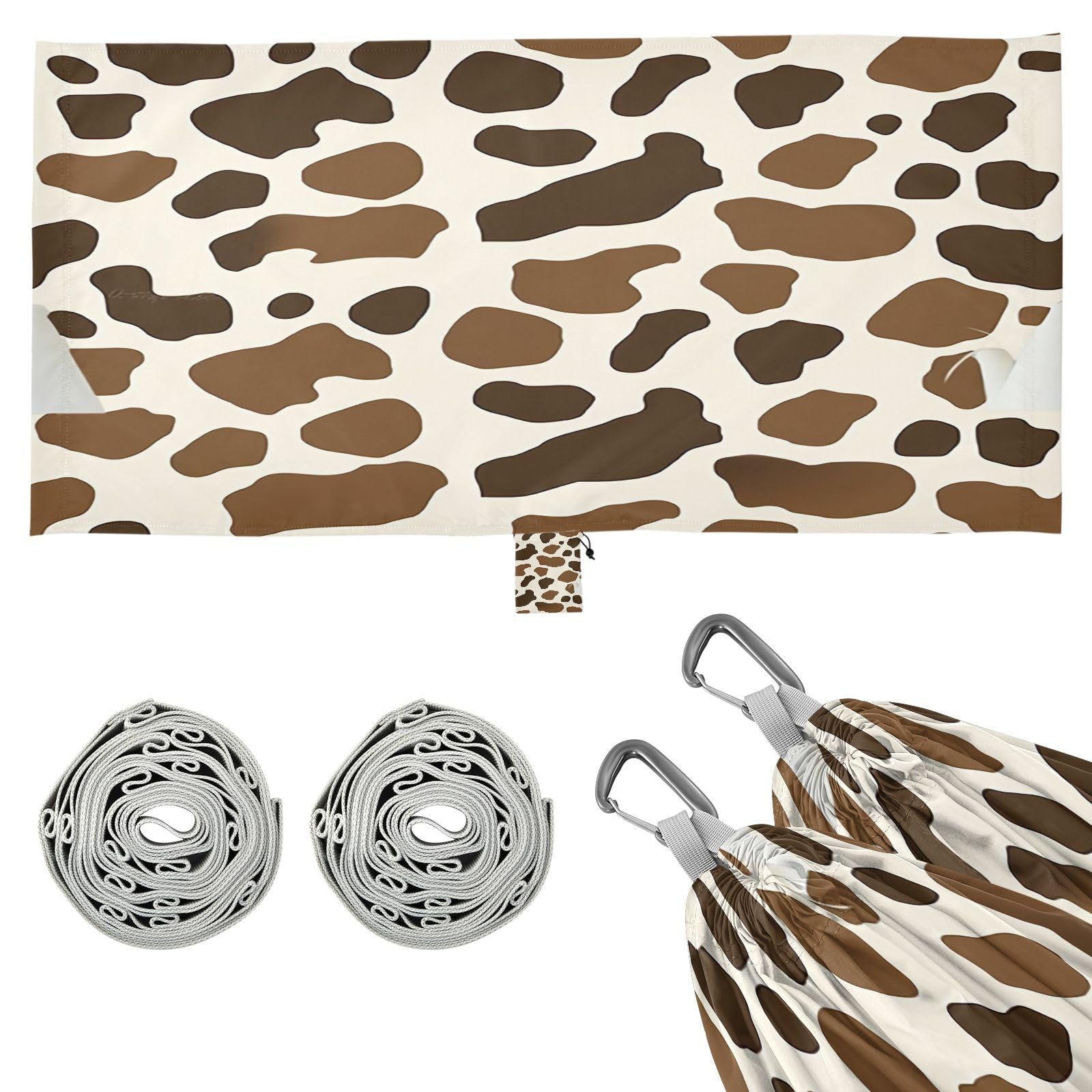 Haskirky Cow Print Camping Hammock, Single Portable Hammocks with Tree Straps & Attached Carry Bag, 330Lbs Capacity Perfect for Outside Indoor Hiking Beach Backpack Travel