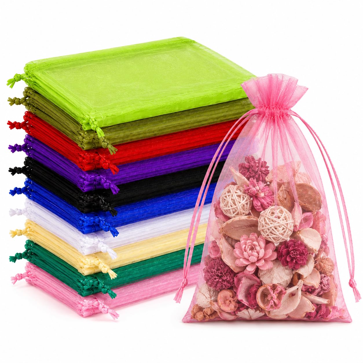 Hopttreely 50PCS Organza Bags, 6x9 Mixed Color Large Gift Bags Mesh Bag Drawstring for Goodie Candy Jewelry Sachet Mother's Day Wedding Party Favor Treats Gifts