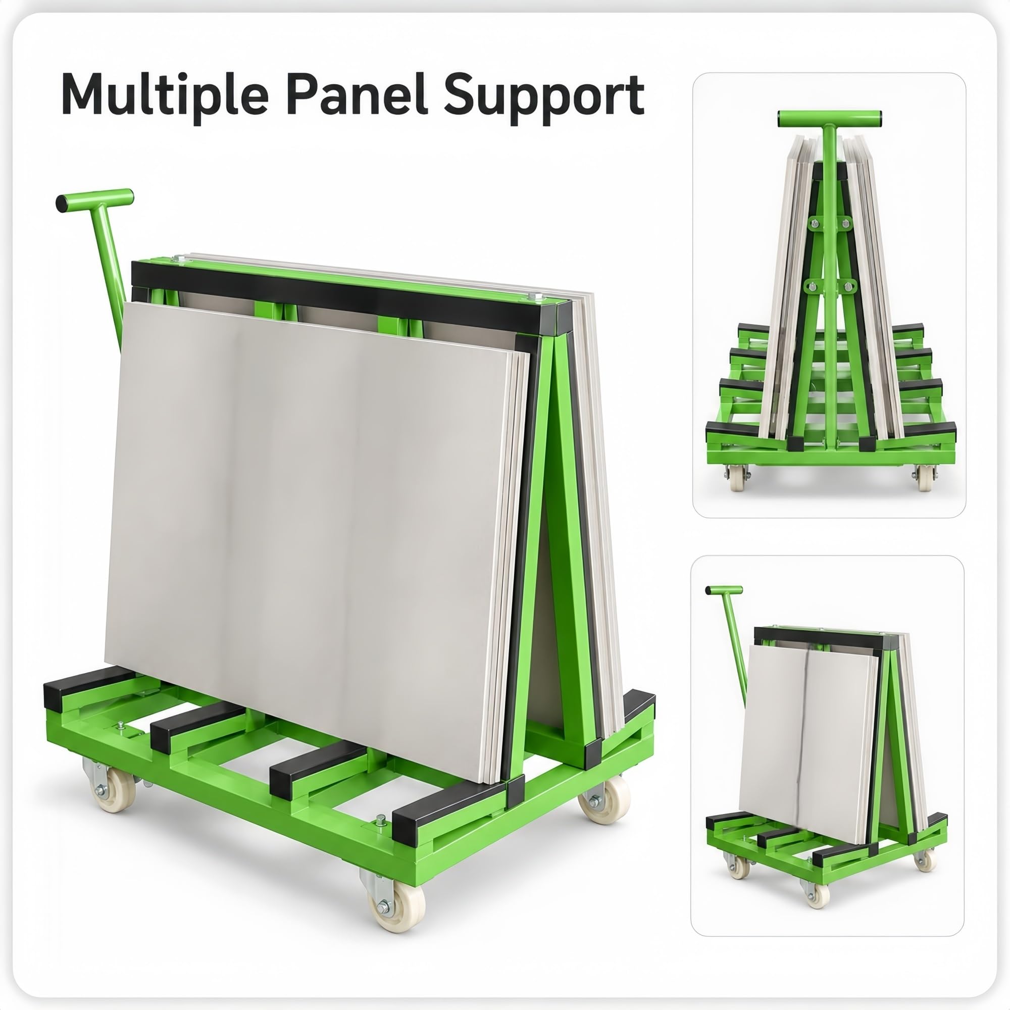 Plattenwagen mit Rollen for Glasplatten, Werkstatt und Lager | PVC-Kanten und Rohrrahmen, Griff und Rollen mit Bremse for Materialtransport im Lager(Green,200cm/78.7in)