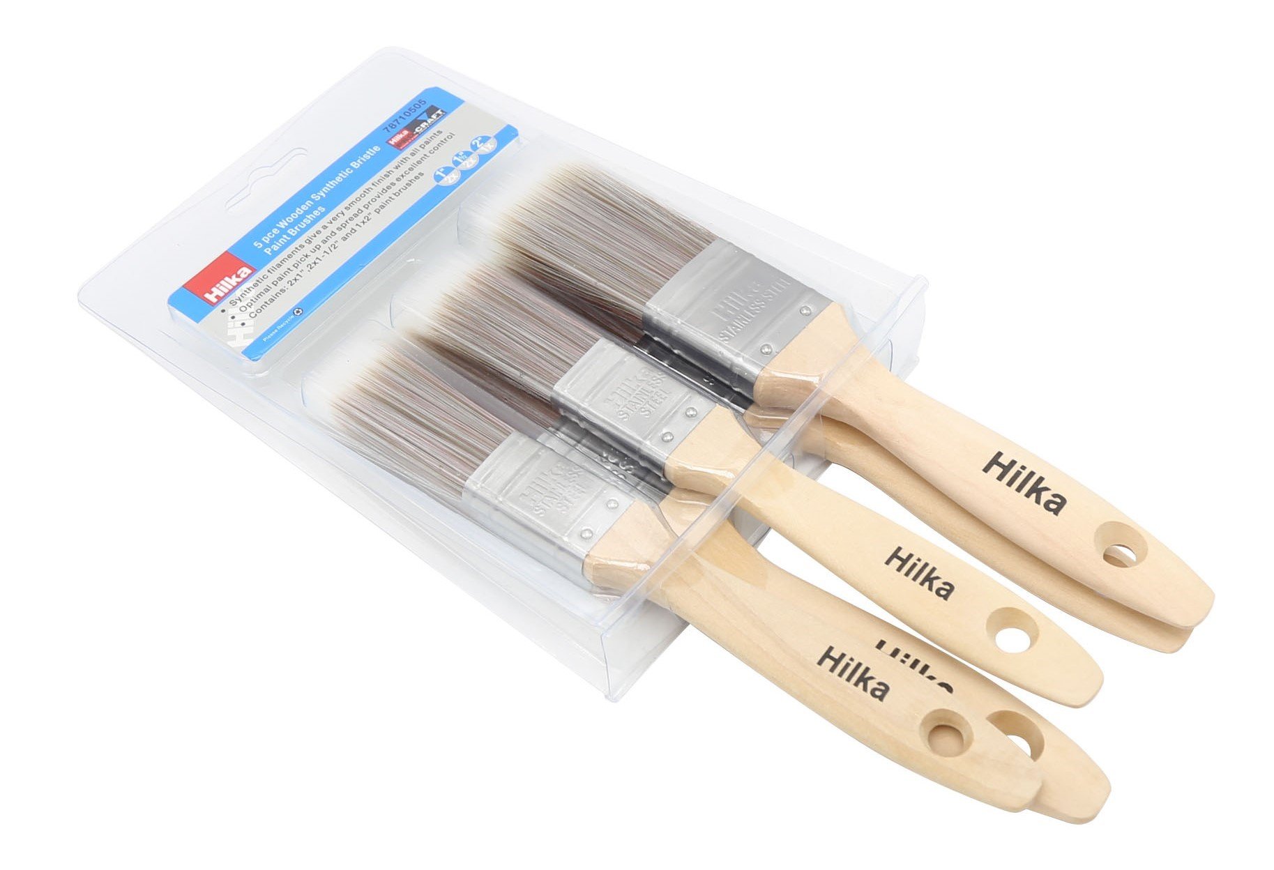 Pinceaux poils synthétiques souples et manches en bois marron pour acrylique | Set de 5