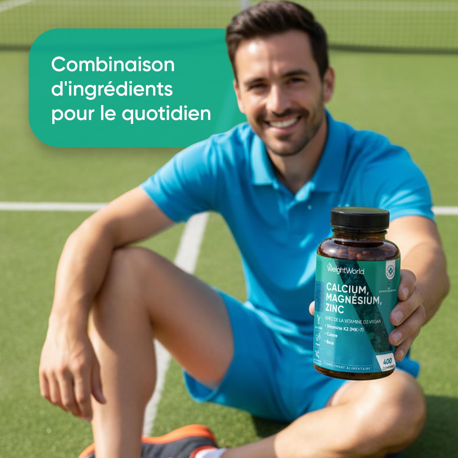 Calcium Magnésium Zinc Vitamine D3 K2 MK7, 400 Comprimés Vegan (+ 1 An)