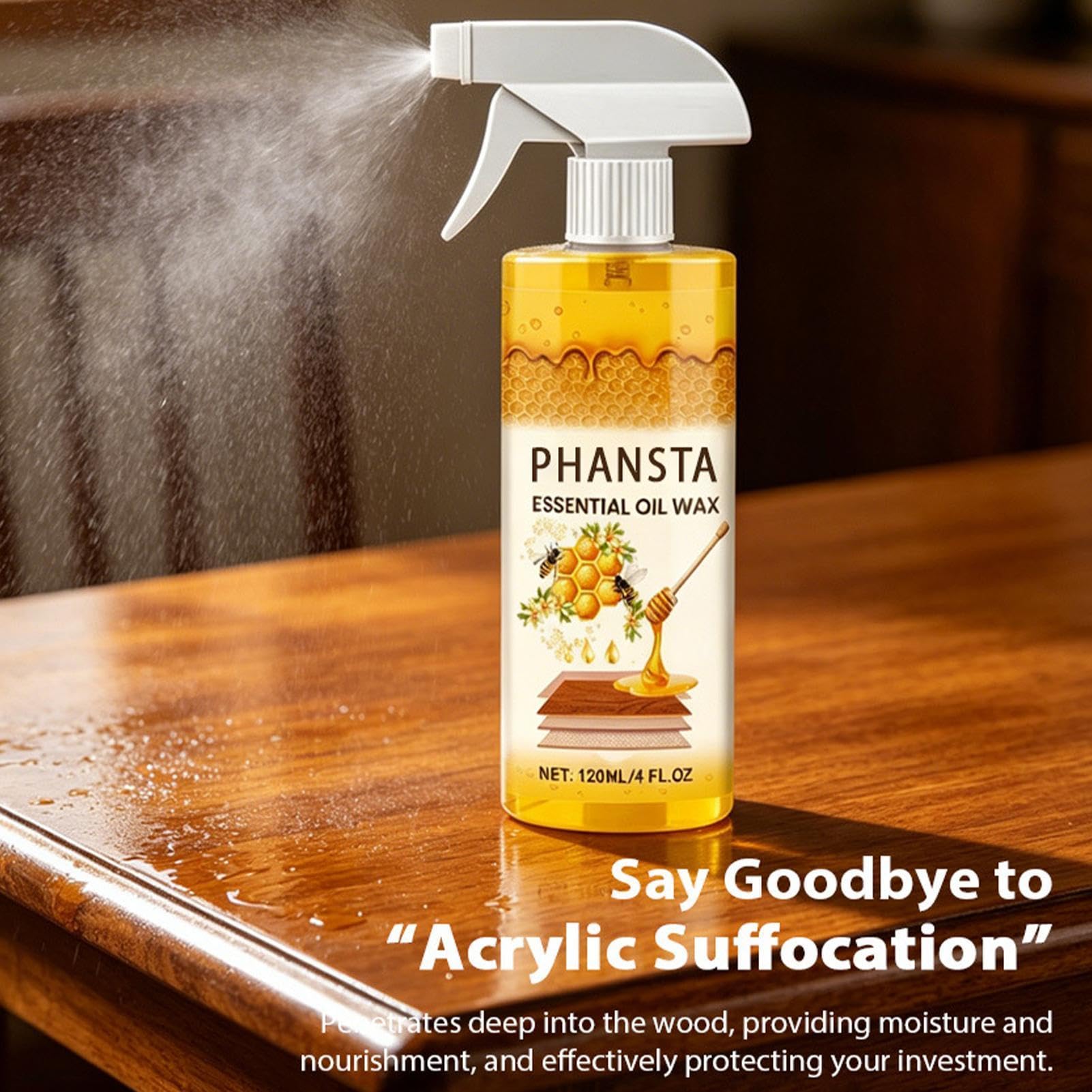 Pulidor De Madera Con De Abejas - Spray Natural Para El Cuidado De Muebles, Limpiador No Graso De 120 Ml, Restaurador De Brillo | Protección De Madera Para El Uso En Hogar Del Mant