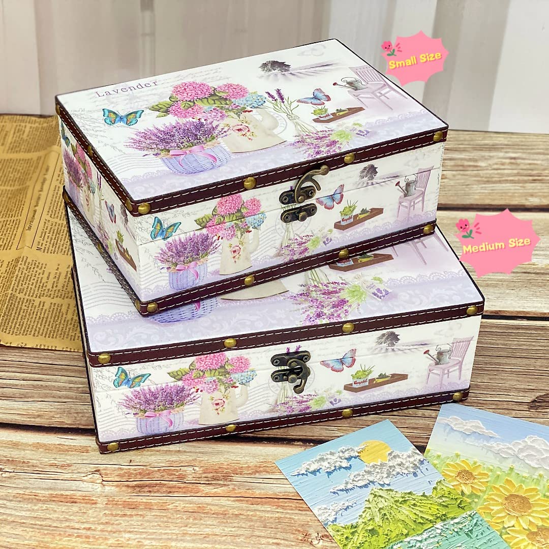 Dekorative Box, Schatztruhe aus Holz + PU-Leder-Oberfläche, Vintage-Aufbewahrungsbox aus Holz für Schmuckstücke, Fotos, Erinnerungsbox mit Deckel, Geschenke für Kinder, Mädchen, Frauen,