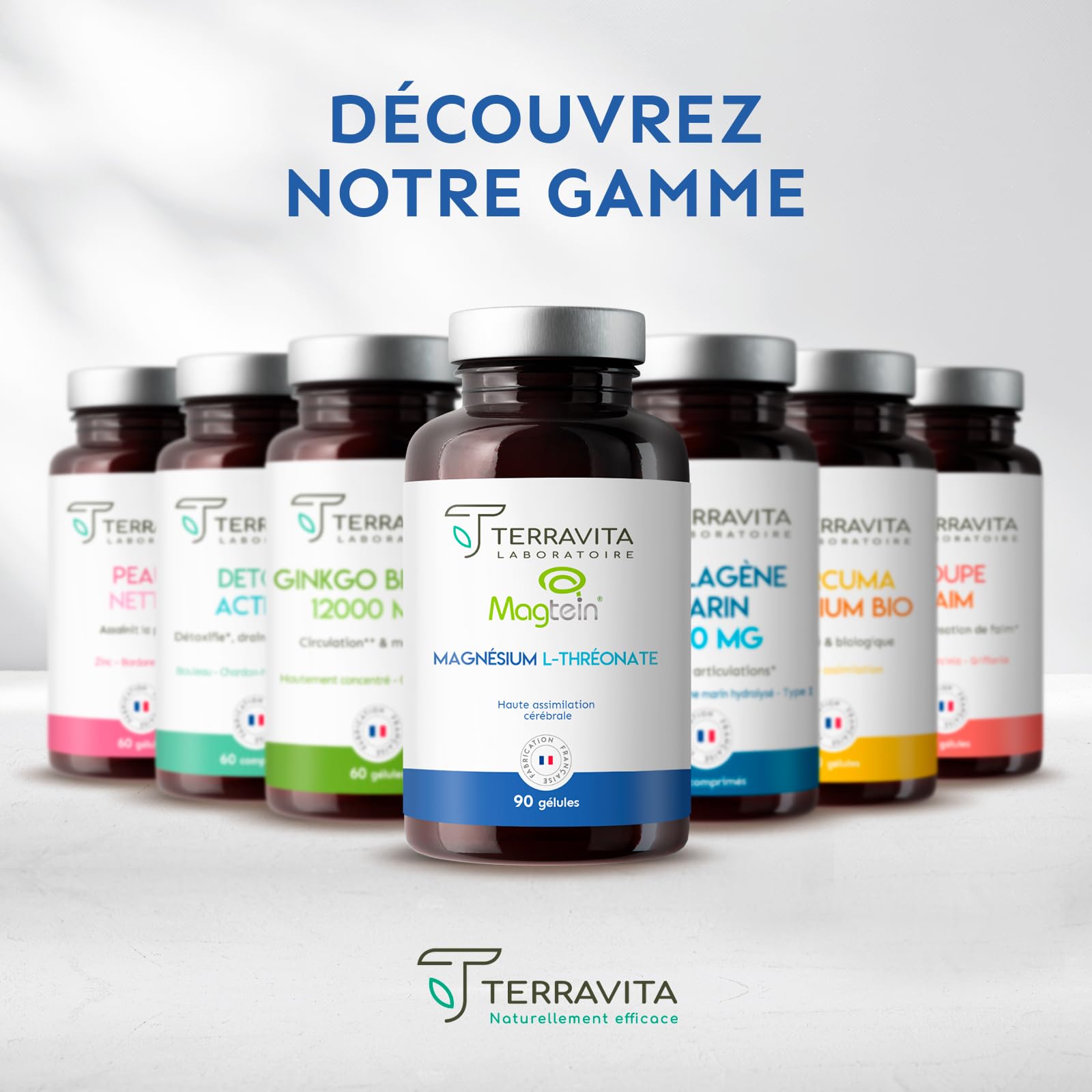 Magnésium L-Thréonate Magtein® | 2000 mg par Dose | Capacités Cognitives : Apprentissage, Mémoire et Concentration | Assimilation Cérébrale Inégalée | 90 Gélules Vegan | Made in France | Terravita