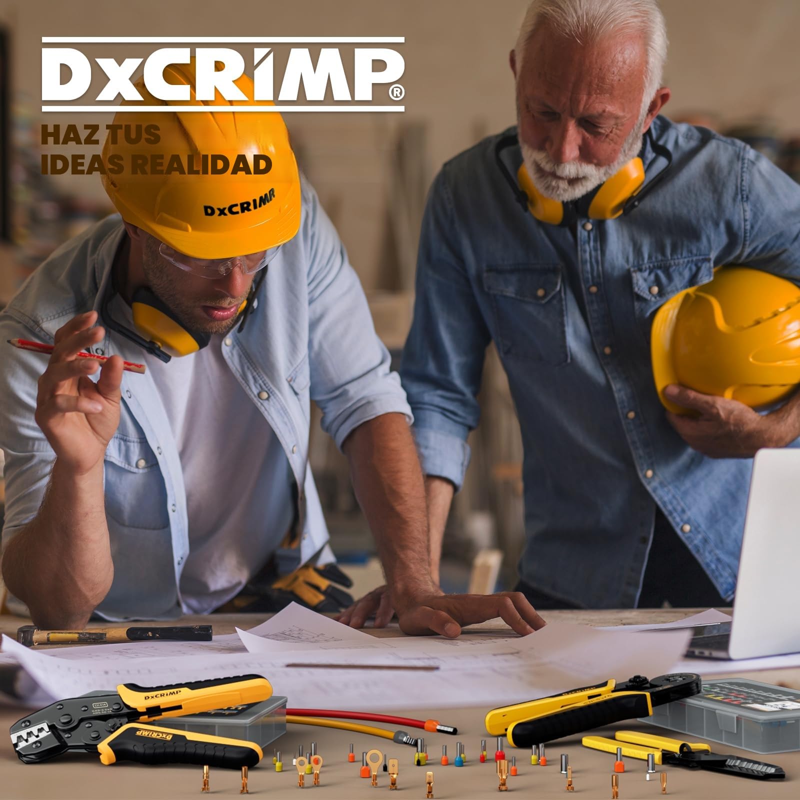 DxCRIMP Kit de Crimpadora para Terminales Eléctricos con 21 Tipos de 0,25–2,5 mm² (AWG 24–14), Kit Profesional de Crimpado y Pelacables, Herramienta Precisa para Electricistas, Bricolaje y Hobby