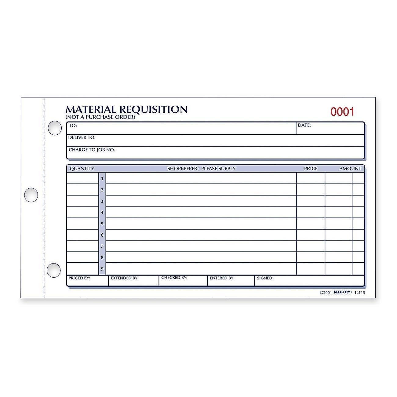 Rediform Material Requisition Book, Carbonless, 2 Part, 4.25 x 8.5