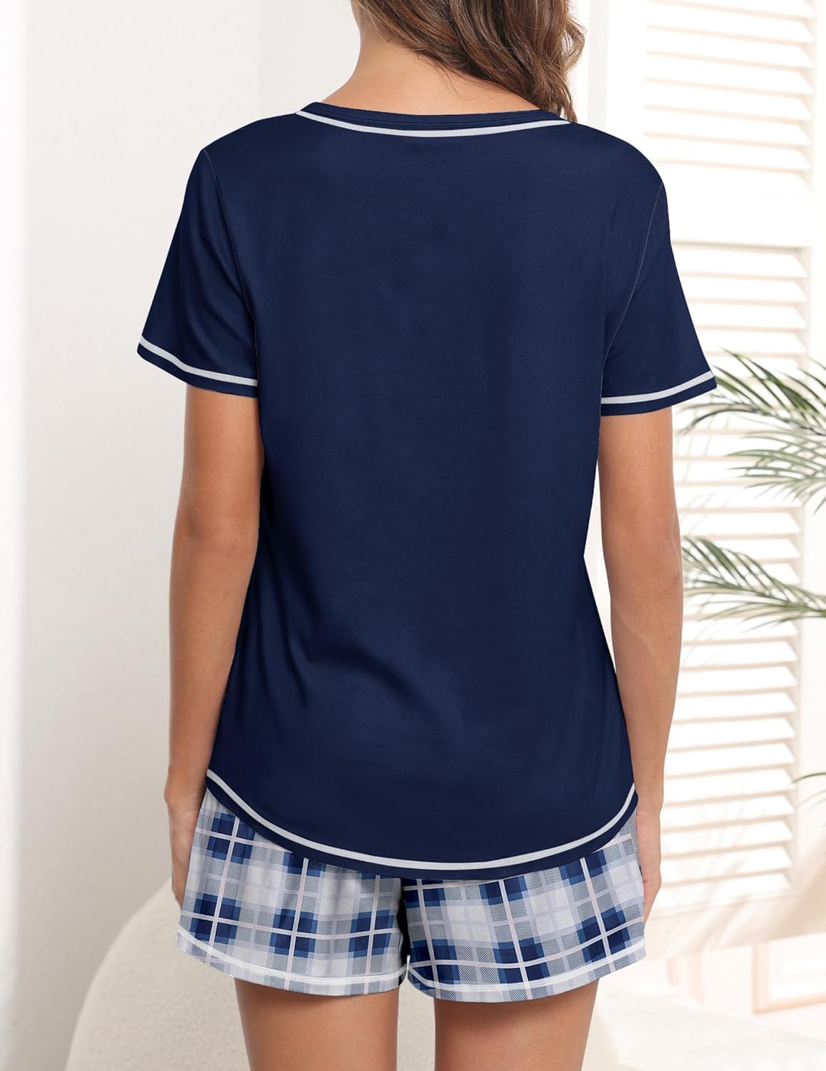 Ekouaer Women's Pajamas Sets Short Sleeve Lounge Sets Sleepwear Casual Two Piece Pjs With Pockets - Image 4