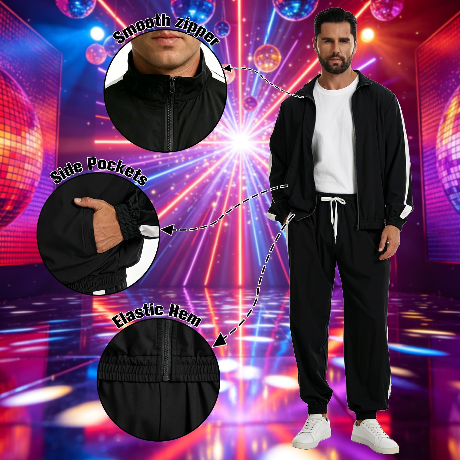 Traje de los años 80 y 90 para hombre, diseño de discoteca, color sólido, para fiesta temática de Halloween