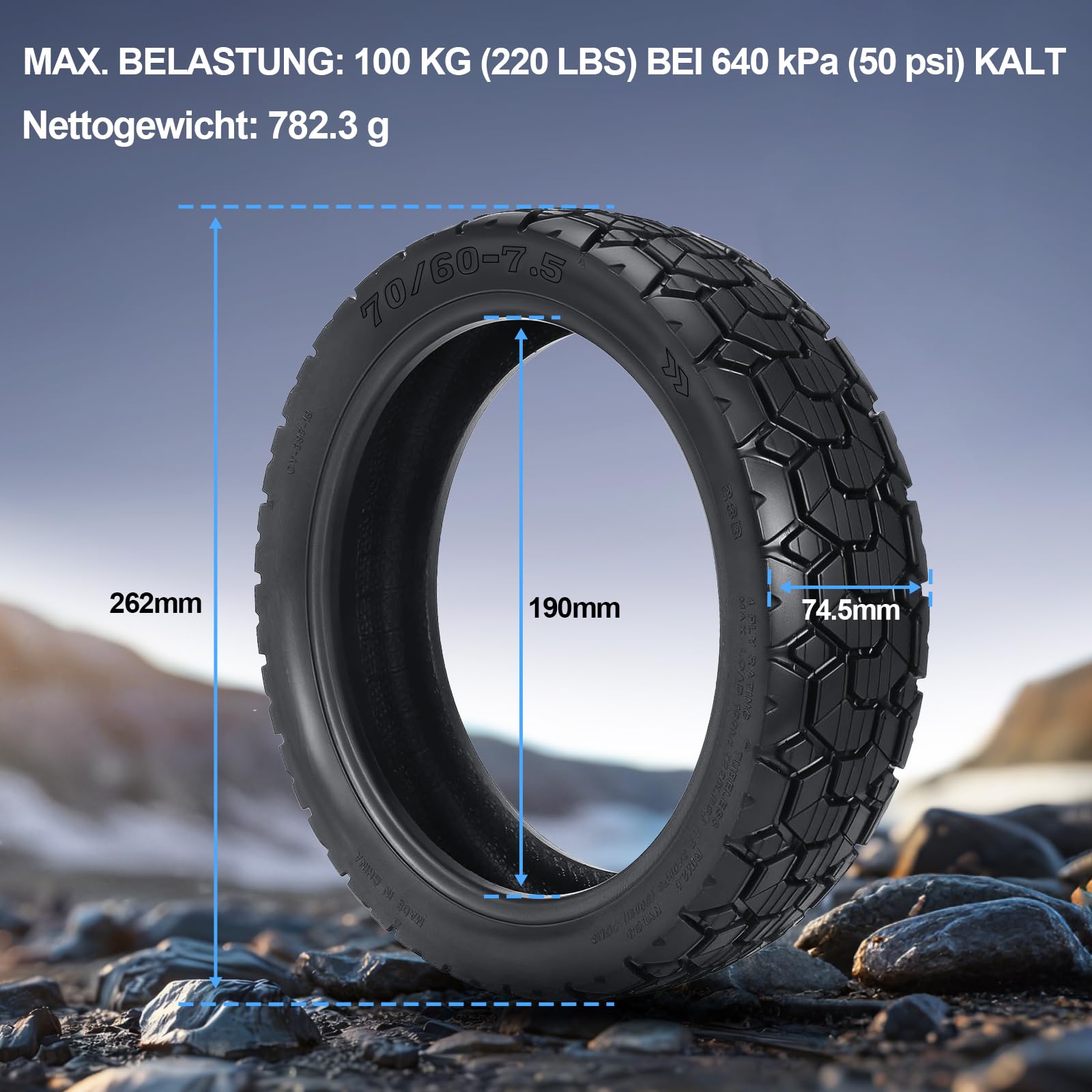 70/60-7,5 Schlauchloser Reifen für Segway ZT3 Pro/ProE/ProD/Ninebot MAX G3 D, 11 Zoll Tubeless Reifen, Verschleißfester Luftreifen Verdickte Straßenreifen Ersatzräder (1 Stück)
