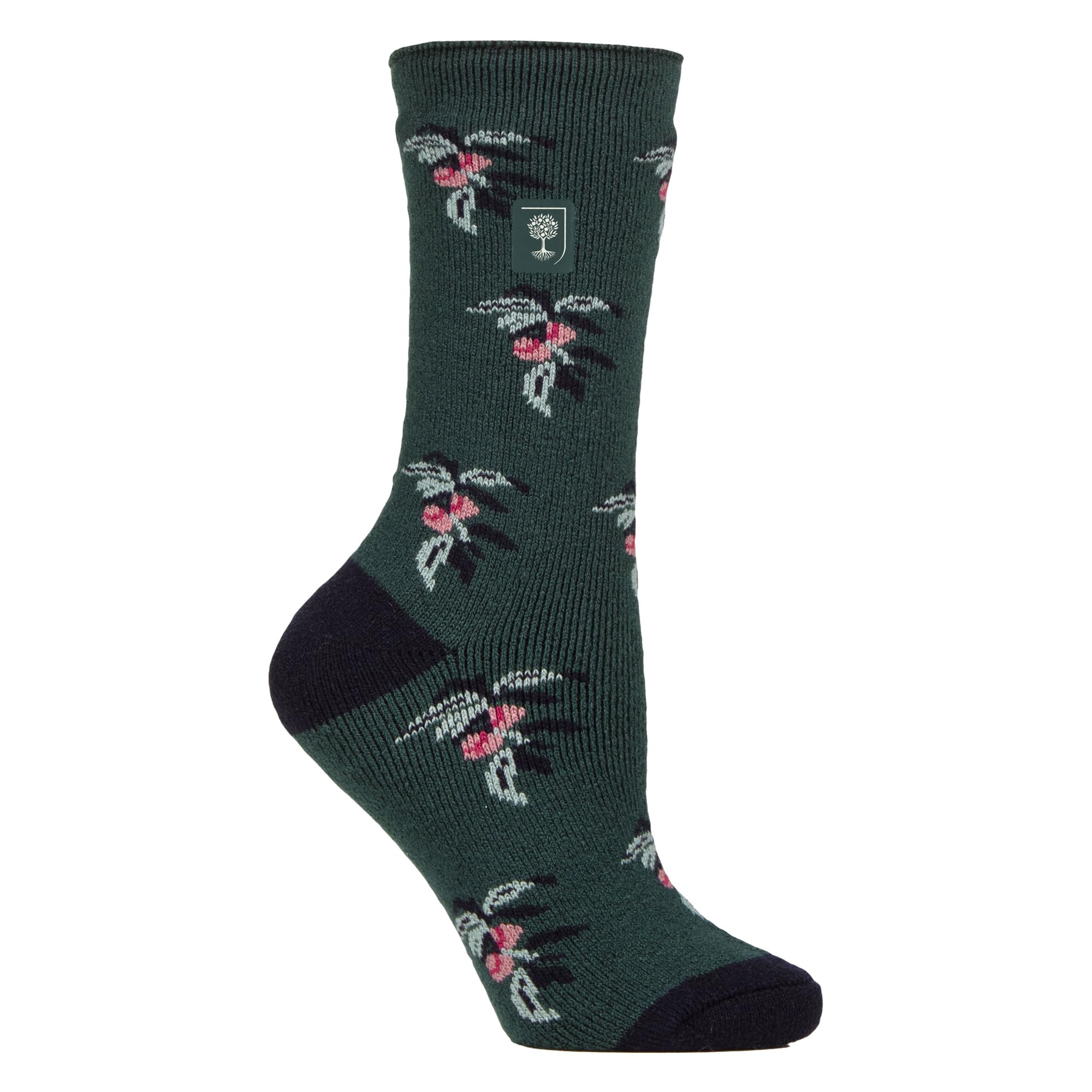 HEAT HOLDERS Womens Thermal Socks Lite | Thin Floral Patterned Fleece Lined Socks 4-7 UK (4-8, Fruit/Teal)