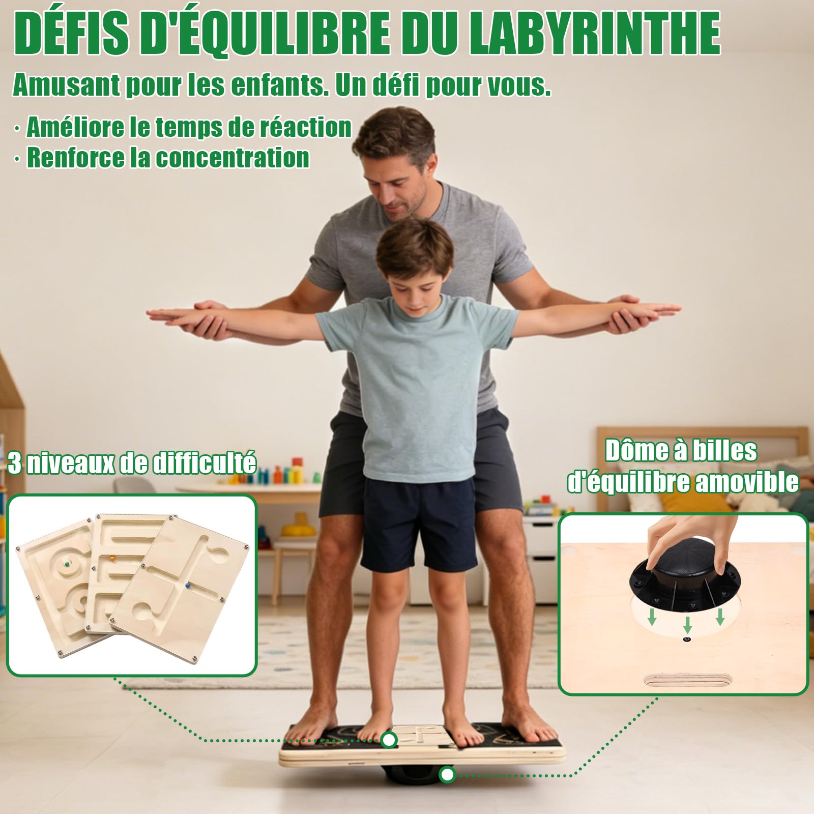 2 in 1 Planche Equilibre Inclinée Kiné 12 angles et 3 labyrinthes