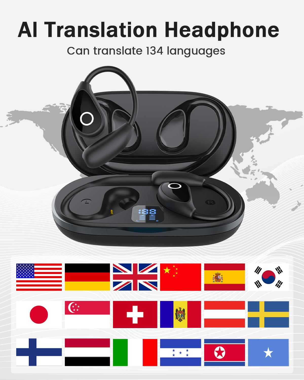 Auricolari Open Ear Cuffie Traduzione Simultanea ANSTEN - 134 Lingue, Open-Ear Cuffie Per Tv Senza Fili