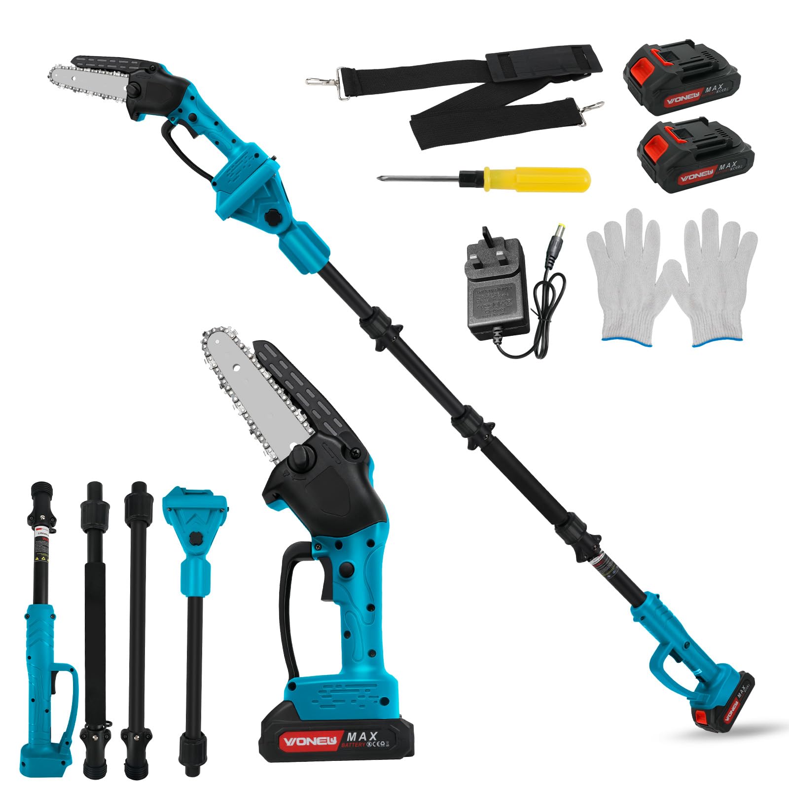 2 in 1 Akku Hochentaster, 6 Zoll Mini Astsäge Akku Astschere mit 2X 4,0Ah Akku, Bürstenlose Teleskop Kettensäge für Makita 18V Akku, Geeignet für den Baumpflege