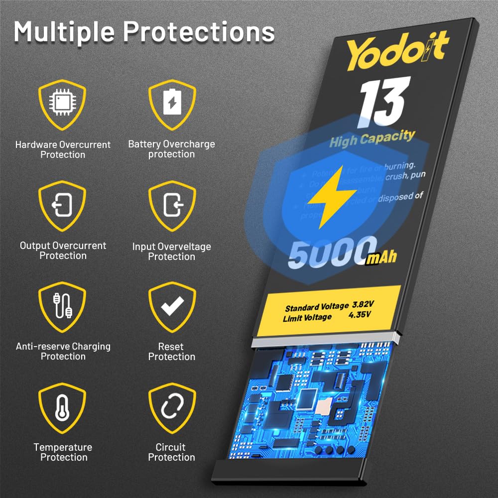 Yodoit Batteria da 5000 mAh per iPhone 13, batteria ad alta capacità 0 cicli per modelli A2482, A2631, A2634, A2635, A2633 con kit di riparazione