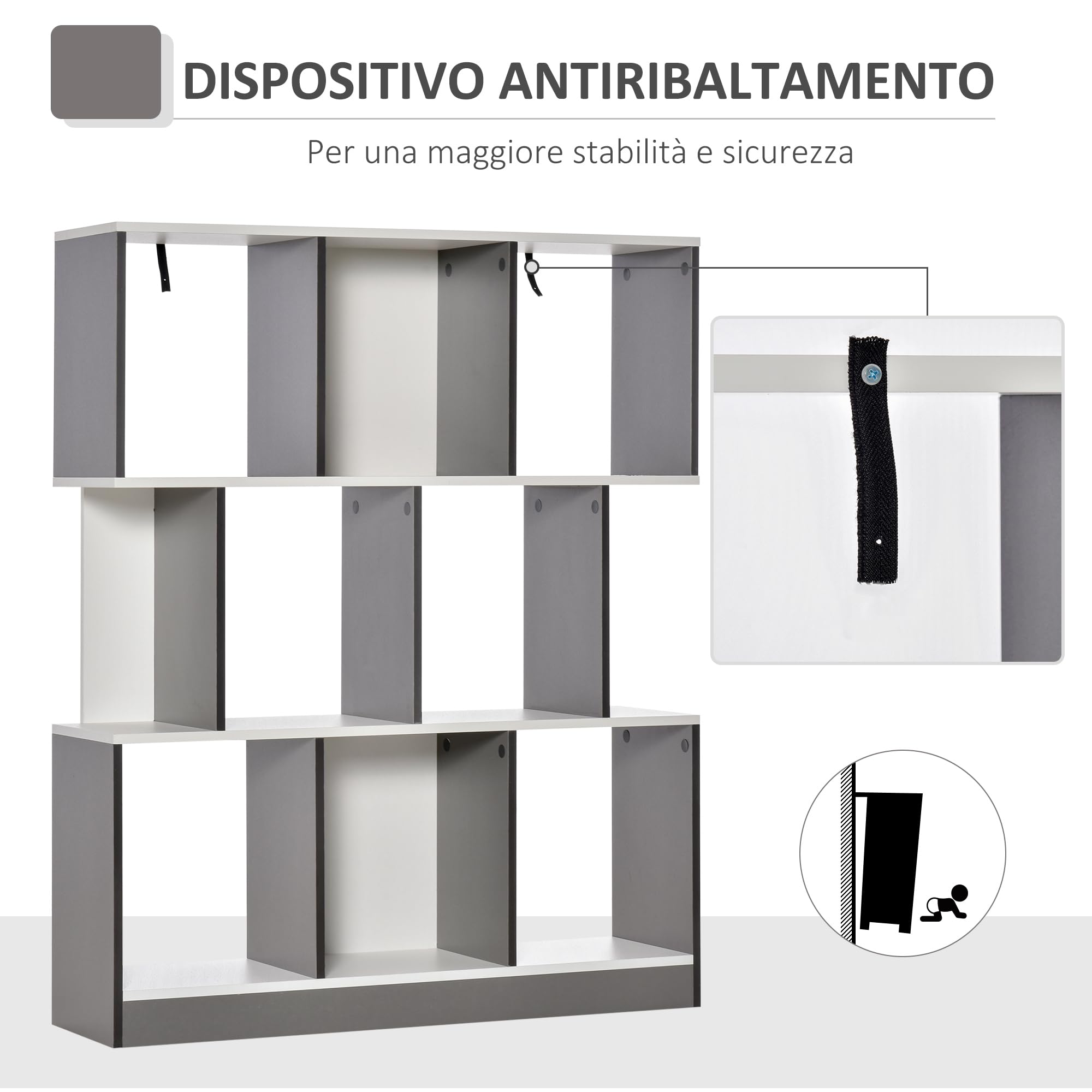 HOMCOM Mobile Libreria a 8 Ripiani 100x27x124 cm Grigio Scuro | per Soggiorno e Camera da Letto, Libreria Scaffale Moderna, in Truciolato