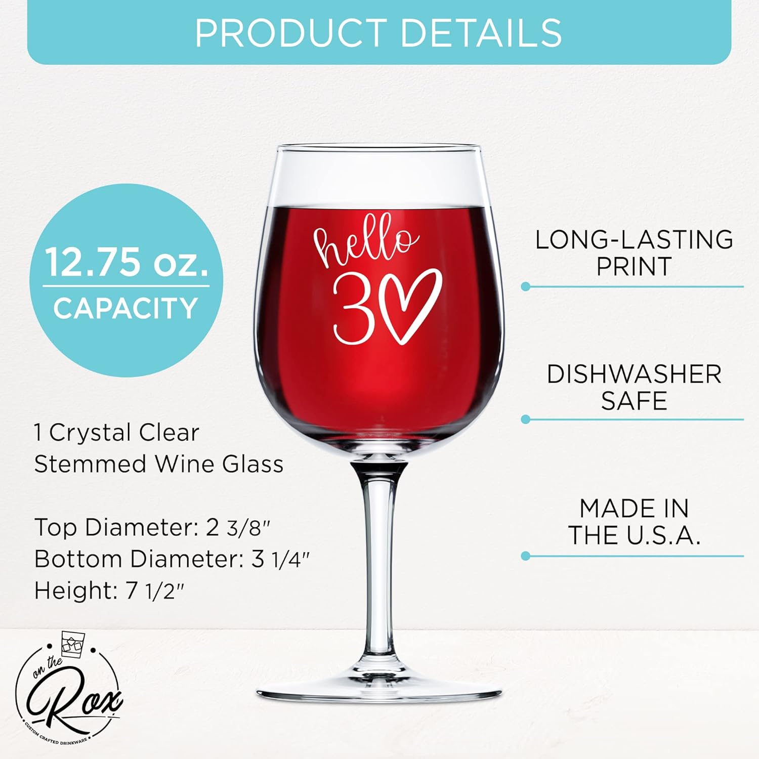 30th Birthday Gifts For Her - 12.75oz “Hello 30” Stemmed Wine Glass - 30th Birthday Decorations for Women - 30th Anniversary Ideas for Her, Mom, Wife - Birthday Gifts for 30 Year Old Daughter, Sister - Image 2