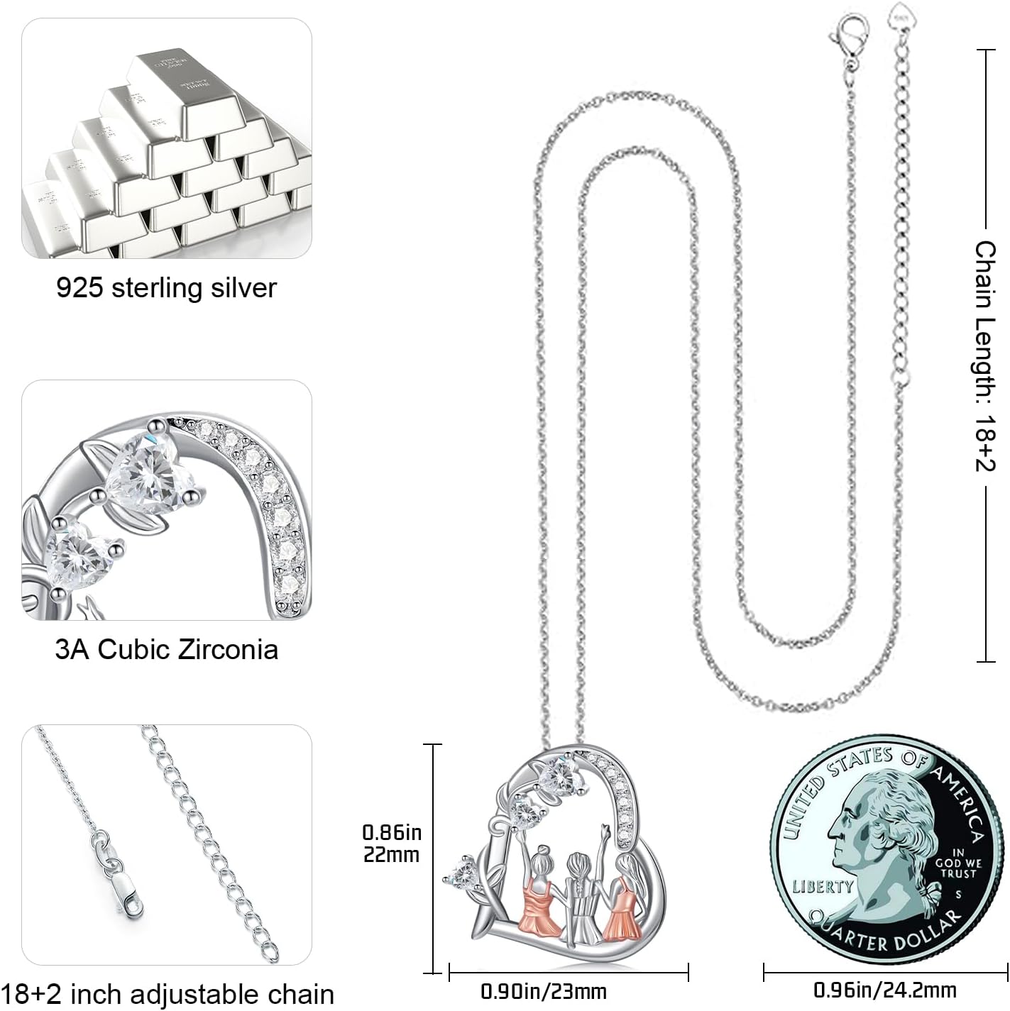 JUSTKIDSTOY Sisters Birthday Gifts from Sister Sterling Silver Sisters Crystal Pendant Jewelry for Women Friends - Image 5