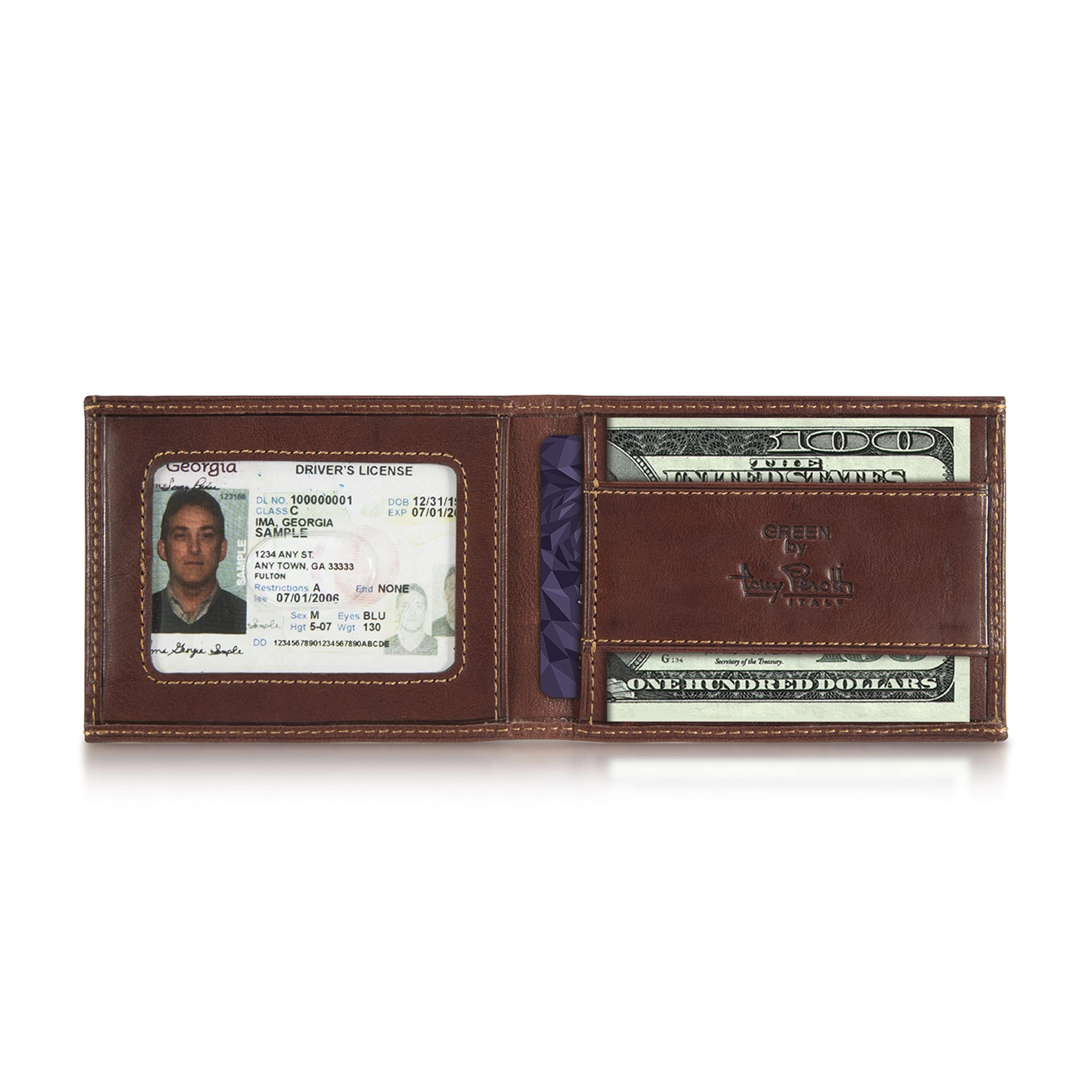 Tony Perotti Men's Italian Leather Ultra Slim RFID Wallet - Front Pocket Money Clip With Credit Card Slots and ID Window - Eco-Friendly Tanned Full