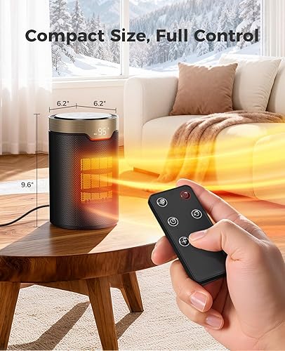 Miniatura 8 de BREEZOME Calentador de espacio, calentadores eléctricos portátiles de 1500 W para uso en interiores, calentador de escritorio pequeño silencioso