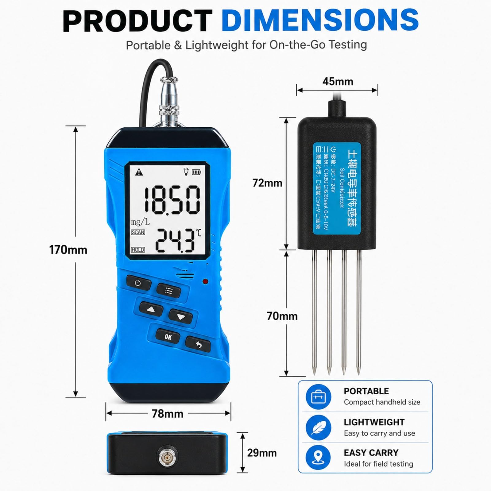 Tester gleby 4 w 1, miernik pH wilgotności NPK dla roślin, przewodność składników odżywczych, potas, fosfor, temperatura -40-80°C, wodoodporny do gospodarstwa