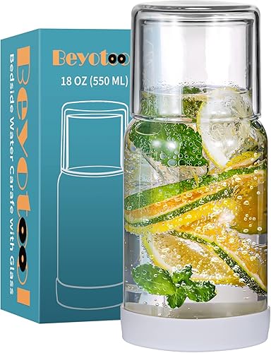 Juego de jarra de agua y vidrio para mesita de noche, jarra de agua nocturna con vaso, dispensador de enjuague bucal de vidrio transparente para