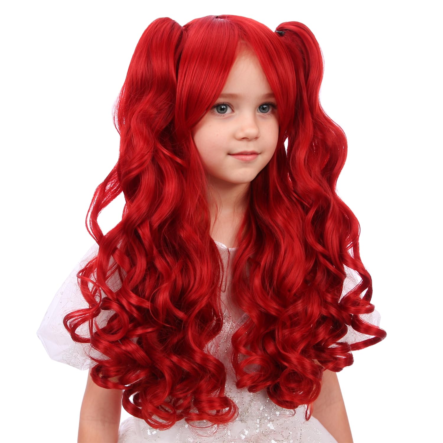 WAVELNM Red Wig for Kids Girls Burgundy Red Wig with Bangs Kids Ponytail Wigs Child Long Curly Wavy Wigs for Daily Halloween Party Cosplay
