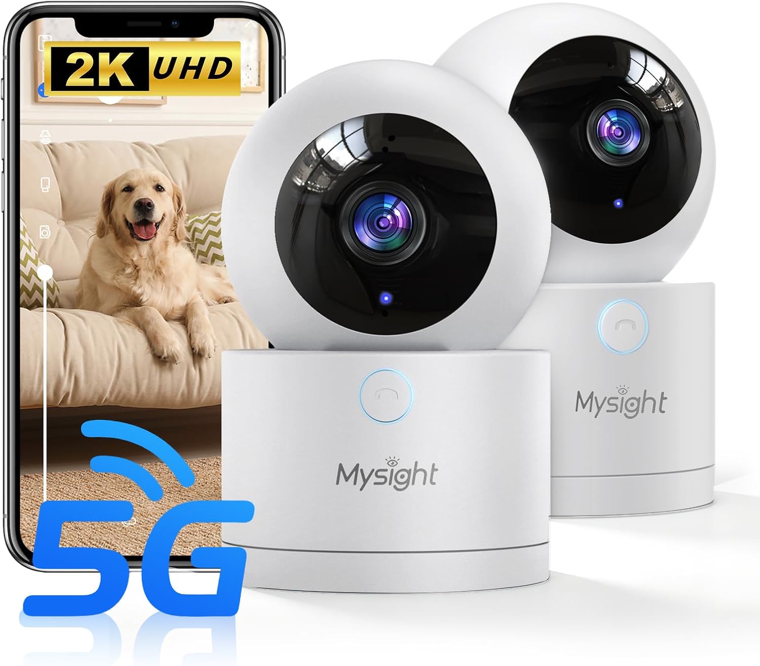 Pet Camera, 5G/2.4GHz Dog Camera with Phone App, 360° Pan/Tilt Security Camera Indoor, One Click Call for Baby Monitor, AI Voice Change for 2-Way Talk, Motion Detection, Cloud/Local SD Storage, 2Pack