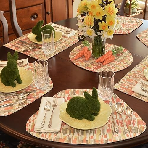 Miniatura 5 de Sweet Pea Linens Britto Garden Party - Juego de dos manteles individuales en forma de cuña con estampado naranja