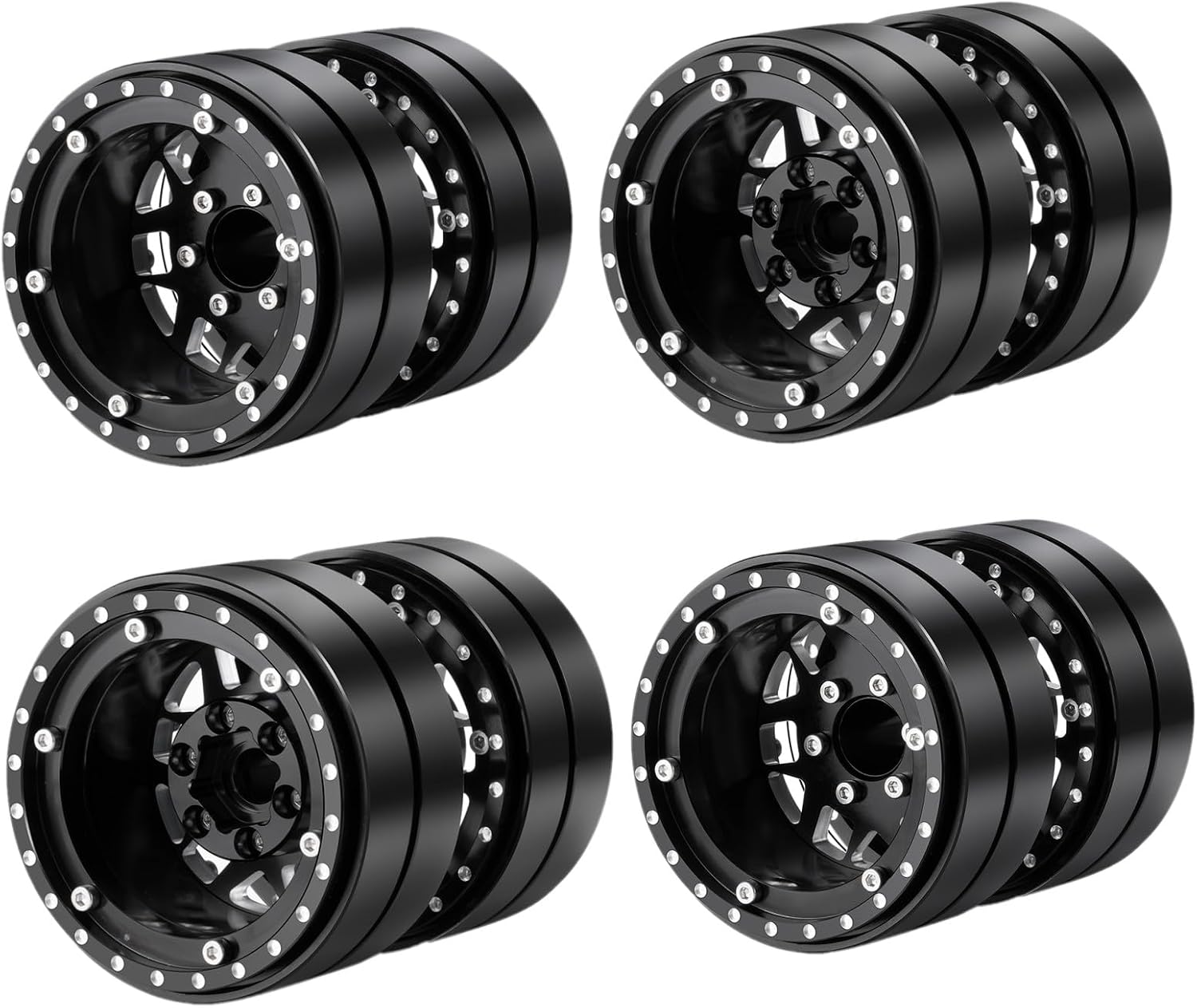 RCLIONS 4PCS 1.9" Dually Beadlock Wheels RC Aluminum Rims for 1/10th AXIAL SCX10 SCX10 II TRX4 TRX6 G63 Flatbed Hauler RC Crawler Car Upgrade Parts