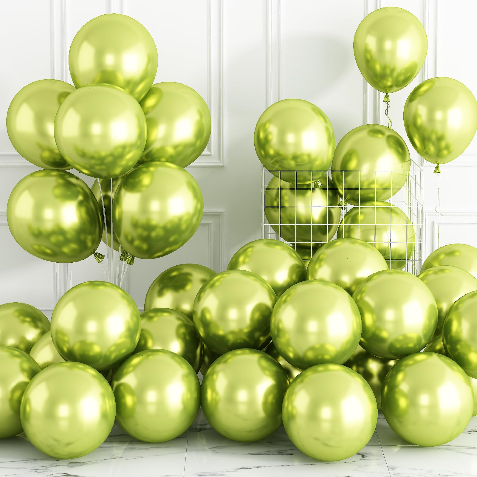 Domgoge Metallic Green Balloons, 30 Pack 12 Inch Shiny Light Chrome Glossy Vintage Fruit Thick Helium Balloons for Birthday Wedding Anniversary Shower Celebration Fiesta Party Decoration