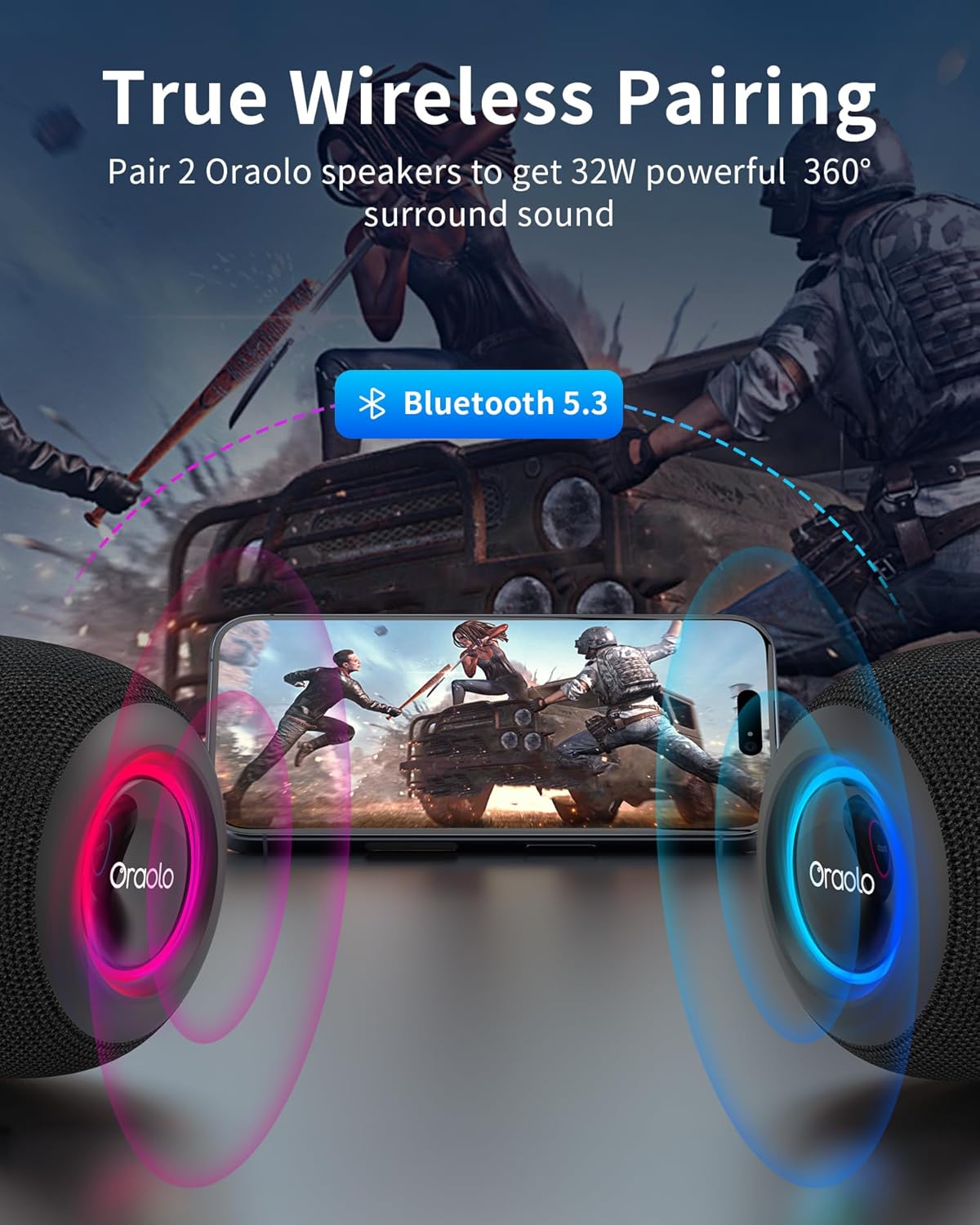 Oraolo Karaoke Machine with 2 Wireless Microphones, Portable Mini Karaoke for Kids, Funny Magical Sound Modes, Speaker Support Multi-Channel Connection, Birthday Gifts for Girls Boys