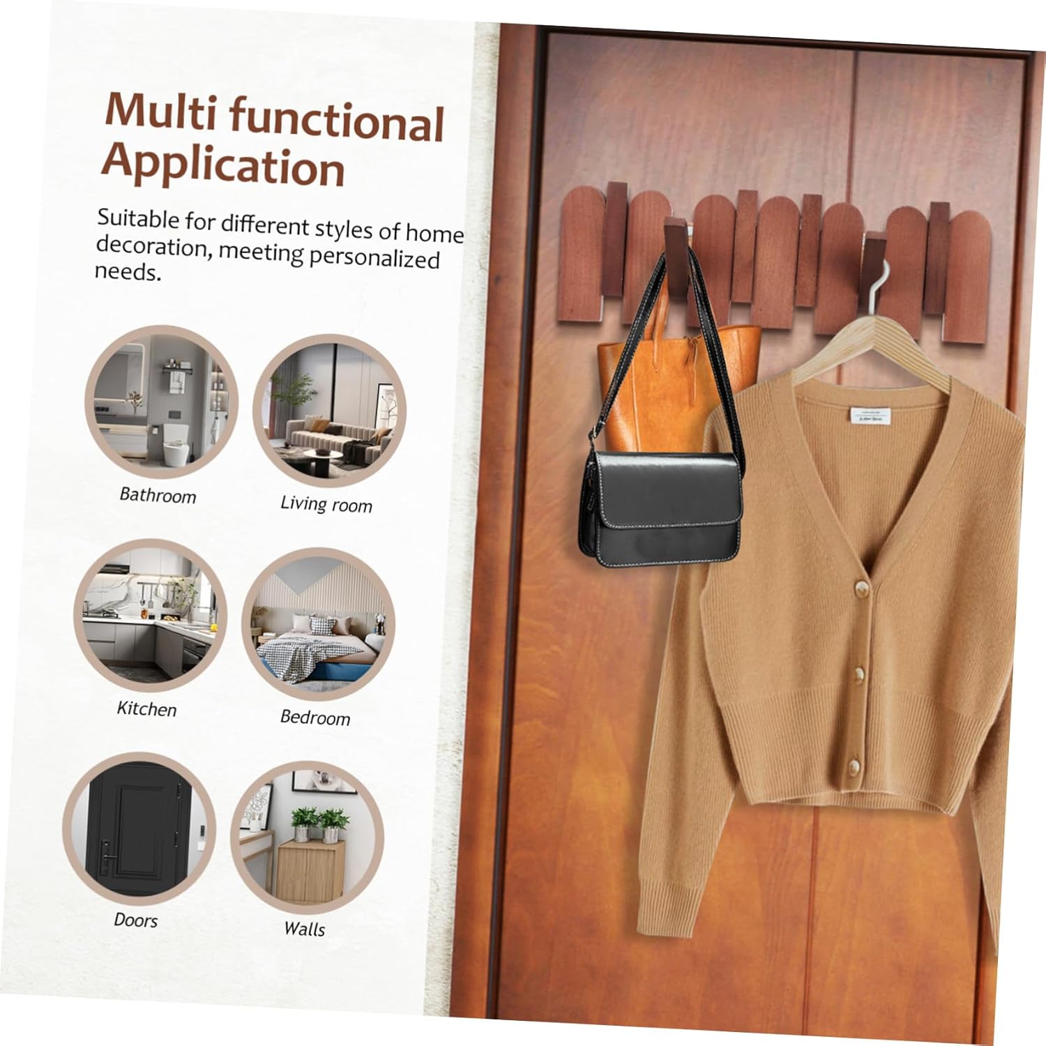 Ciieeo Solid Wood Coat Hanger for Entryway Unique Decorative Wall Mounted Rack with Hooks Space Saving Design for Coats Bags and Accessories