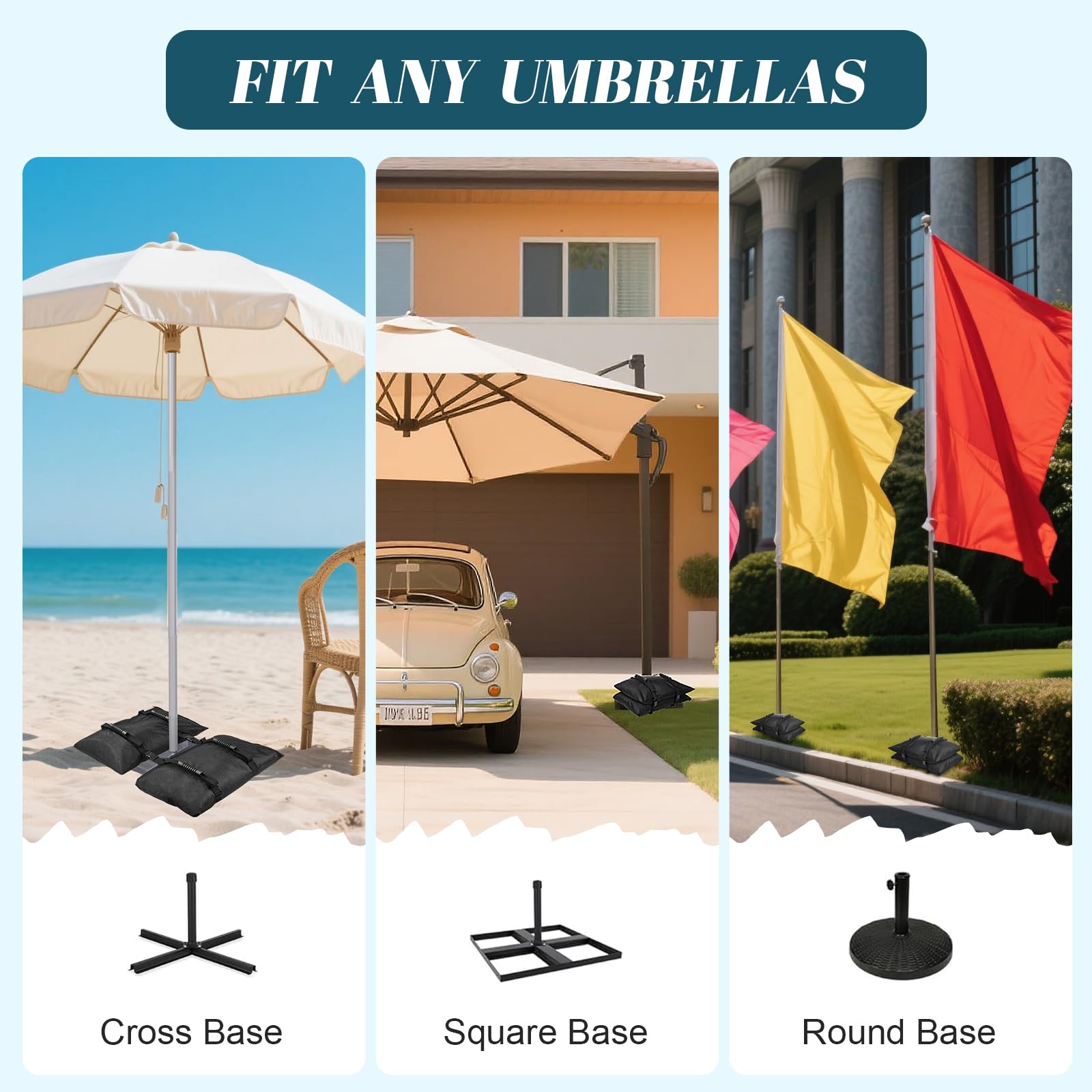 Sandsack-Gewicht für Schirmständer, 2 x 20,4 kg, für den Außenbereich, befüllbare Gewichte, Sandsäcke für freischwingende, versetzte Terrassenschirmständer, Deck, Pool (ohne Sand)