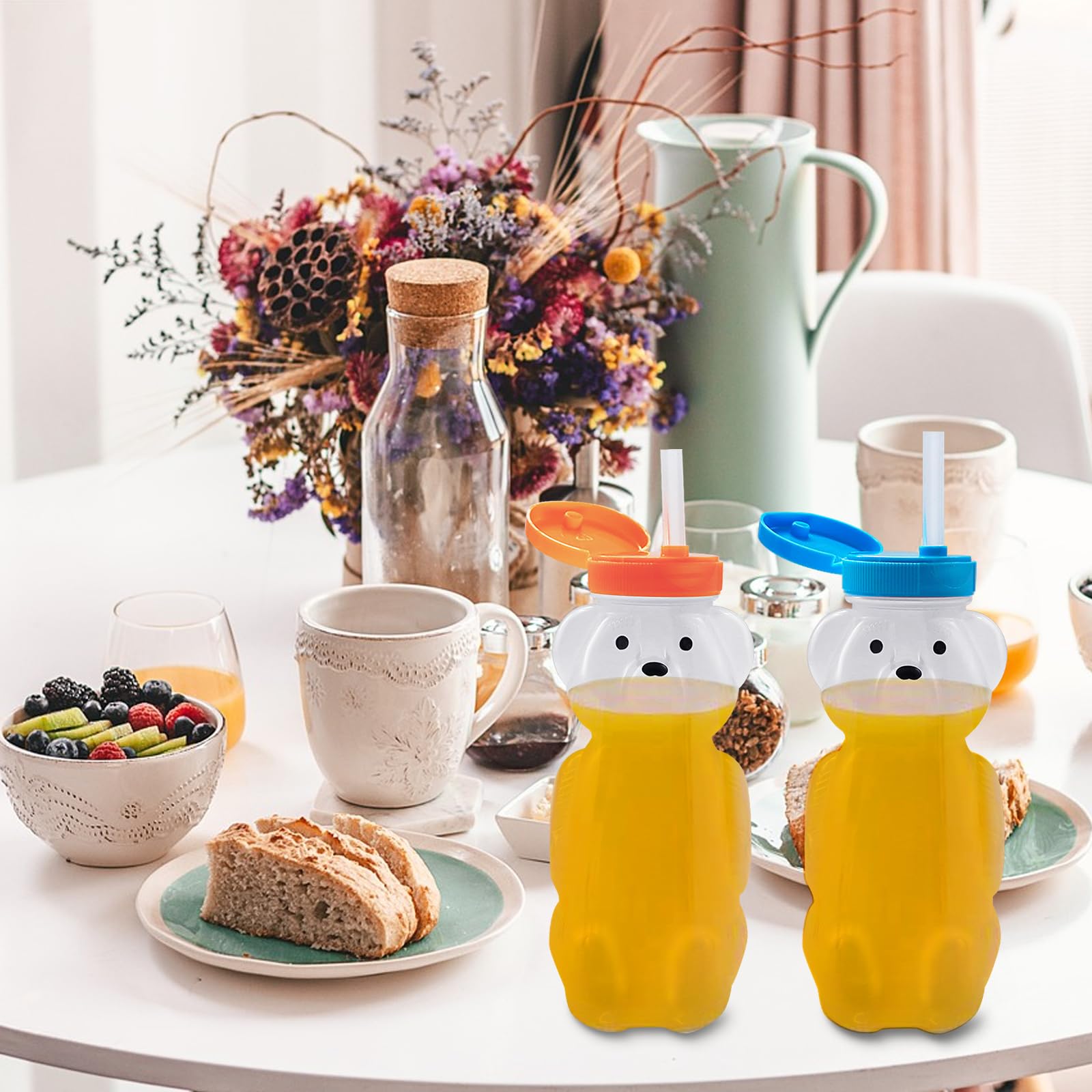 Lot de 2 gobelets en paille en forme d'ours à miel, réutilisables de qualité alimentaire et sans BPA, pour besoins spéciaux avec 2 pailles et 3 brosses de nettoyage